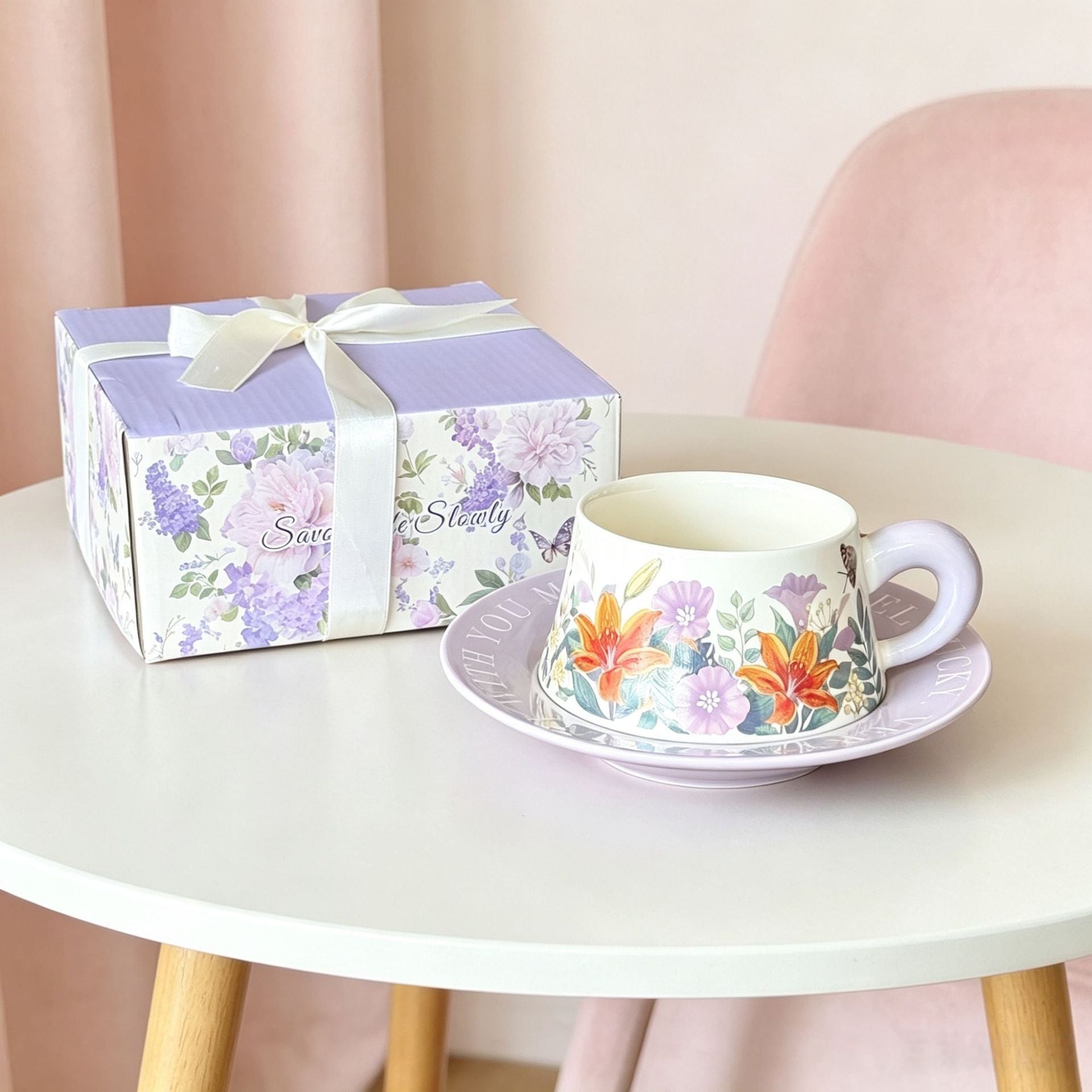 Peony Coffee Cup and Saucer Gift Set
